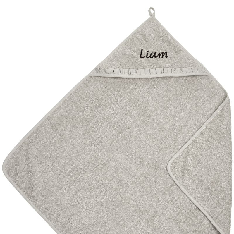 Badcape met naam Badstof Ruffle 80x80cm Greige