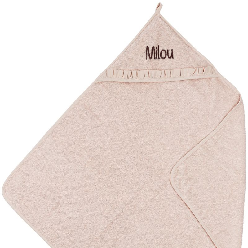 Badcape met naam Badstof Ruffle 80x80cm Soft Pink
