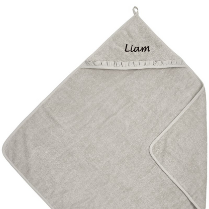 Badcape met naam Badstof Ruffle 80x80cm Greige