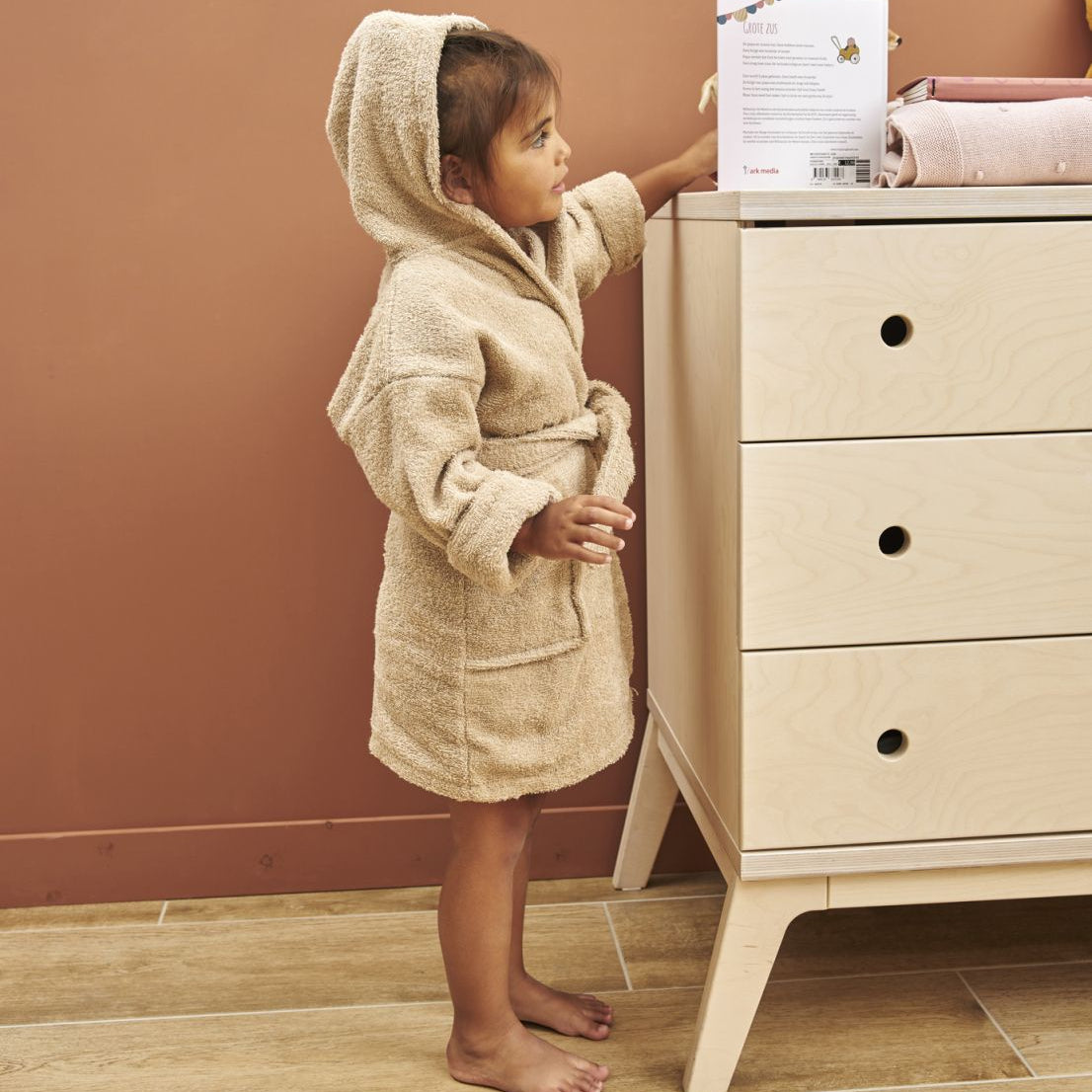 Badjas Badstof Uni 86/92 Sand